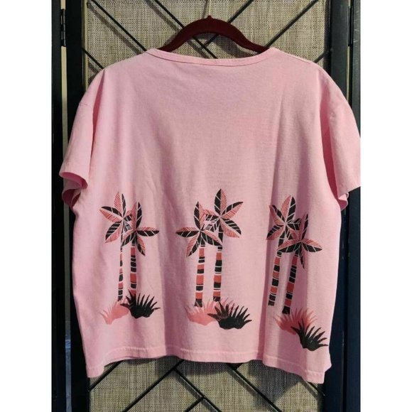 Authentic Pigment Womens T-Shirt Pink Palm Trees S - Picture 9 of 12